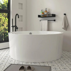 Vanity Art 59" Acrylic Flatbottom Freestanding Soaking Bathtub in White - VA6810 - The Home Selection