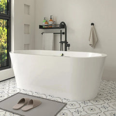 Vanity Art 59" Acrylic Flatbottom Freestanding Soaking Bathtub in White - VA6812-S - The Home Selection