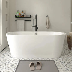 Vanity Art 59" Acrylic Flatbottom Freestanding Soaking Bathtub in White - VA6812-S - The Home Selection