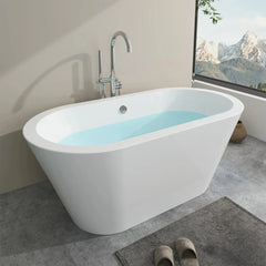 Vanity Art 59" Acrylic Flatbottom Freestanding Soaking Bathtub in White - VA6812-S - The Home Selection
