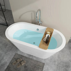 Vanity Art 59" Acrylic Flatbottom Freestanding Soaking Bathtub in White - VA6812-S - The Home Selection