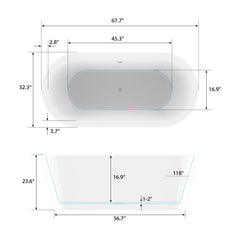 Vanity Art 59" Acrylic Flatbottom Freestanding Soaking Bathtub in White - VA6812-S - The Home Selection