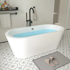 Vanity Art 59" Acrylic Flatbottom Freestanding Soaking Bathtub in White - VA6812-S - The Home Selection