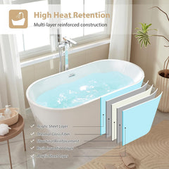 Vanity Art 59" Freestanding Bathtub – Overflow W/Chrome Finish and Adjustable Leveling Legs - VA6815-S - The Home Selection