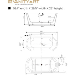 Vanity Art 59" Freestanding Bathtub – Overflow W/Chrome Finish and Adjustable Leveling Legs - VA6815-S - The Home Selection
