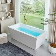 Vanity Art 59 Inch Freestanding white acrylic bathtub - VA6814 - The Home Selection