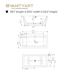 Vanity Art 59 Inch Freestanding white acrylic bathtub - VA6814 - The Home Selection