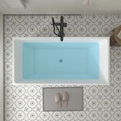 Vanity Art 59" White Acrylic Freestanding Bathtub | Contemporary Soaking Tub with Pop-up Drain and Slotted Overflow, UPC Certified - VA6813B - The Home Selection