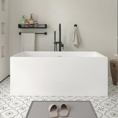 Vanity Art 59" White Acrylic Freestanding Bathtub | Contemporary Soaking Tub with Pop-up Drain and Slotted Overflow, UPC Certified - VA6813B - The Home Selection
