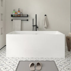 Vanity Art 59" White Acrylic Freestanding Bathtub | Contemporary Soaking Tub with Pop-up Drain and Slotted Overflow, UPC Certified - VA6813B - The Home Selection