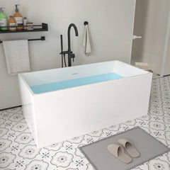 Vanity Art 59" White Acrylic Freestanding Bathtub | Contemporary Soaking Tub with Pop-up Drain and Slotted Overflow, UPC Certified - VA6813B - The Home Selection