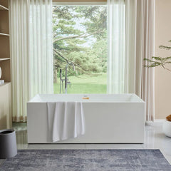 Vanity Art 59" White Acrylic Freestanding Bathtub | Contemporary Soaking Tub with Pop-up Drain and Slotted Overflow, UPC Certified - VA6813B - The Home Selection