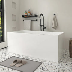 Vanity Art 59" White Acrylic Freestanding Bathtub | Contemporary Soaking Tub with Pop-up Drain and Slotted Overflow, UPC Certified - VA6813B - The Home Selection