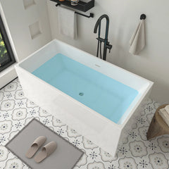 Vanity Art 59" White Acrylic Freestanding Bathtub | Contemporary Soaking Tub with Pop-up Drain and Slotted Overflow, UPC Certified - VA6813B - The Home Selection