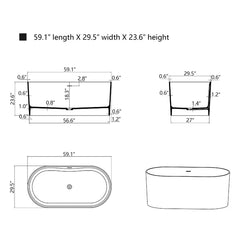 Vanity Art 59" x 30" Freestanding Oval Soaking Stone Resin Bathtub with Overflow and Pop Up Drain - VA6920 - The Home Selection