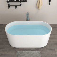Vanity Art 59" x 30" Freestanding Oval Soaking Stone Resin Bathtub with Overflow and Pop Up Drain - VA6920 - The Home Selection