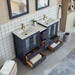 Vanity Art 60" Double Basin Bathroom Vanity with Top in White Ceramic and Mirror -VA3024-60 - The Home Selection