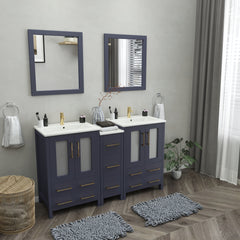 Vanity Art 60" Double Basin Bathroom Vanity with Top in White Ceramic and Mirror -VA3024-60 - The Home Selection