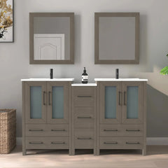 Vanity Art 60" Double Basin Bathroom Vanity with Top in White Ceramic and Mirror -VA3024-60 - The Home Selection
