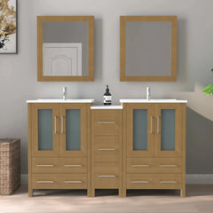 Vanity Art 60" Double Basin Bathroom Vanity with Top in White Ceramic and Mirror -VA3024-60 - The Home Selection