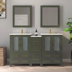 Vanity Art 60" Double Basin Bathroom Vanity with Top in White Ceramic and Mirror -VA3024-60 - The Home Selection