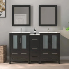 Vanity Art 60" Double Basin Bathroom Vanity with Top in White Ceramic and Mirror -VA3024-60 - The Home Selection