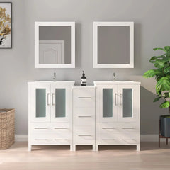 Vanity Art 60" Double Basin Bathroom Vanity with Top in White Ceramic and Mirror -VA3024-60 - The Home Selection