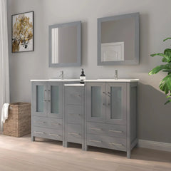 Vanity Art 60" Double Basin Bathroom Vanity with Top in White Ceramic and Mirror -VA3024-60 - The Home Selection
