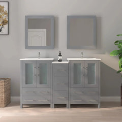Vanity Art 60" Double Basin Bathroom Vanity with Top in White Ceramic and Mirror -VA3024-60 - The Home Selection
