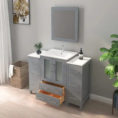 Vanity Art 60" Double Basin Bathroom Vanity with Top in White Ceramic and Mirror -VA3024-60 - The Home Selection