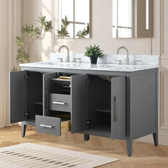 Vanity Art 60" Double Sink Bathroom Vanity Cabinet with Engineered Marble Top in White - VA9060D - The Home Selection