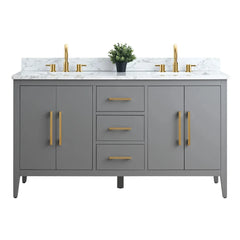 Vanity Art 60" Double Sink Bathroom Vanity Cabinet with Engineered Marble Top in White - VA9060D - The Home Selection