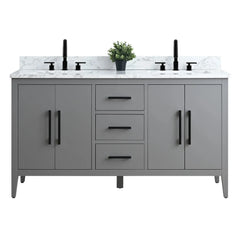 Vanity Art 60" Double Sink Bathroom Vanity Cabinet with Engineered Marble Top in White - VA9060D - The Home Selection