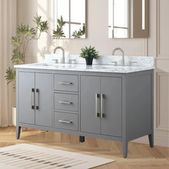 Vanity Art 60" Double Sink Bathroom Vanity Cabinet with Engineered Marble Top in White - VA9060D - The Home Selection