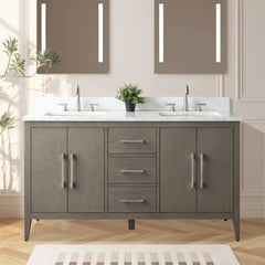 Vanity Art 60" Double Sink Bathroom Vanity Cabinet with Engineered Marble Top in White - VA9060D - The Home Selection
