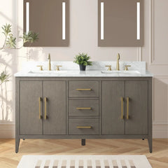 Vanity Art 60" Double Sink Bathroom Vanity Cabinet with Engineered Marble Top in White - VA9060D - The Home Selection
