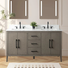 Vanity Art 60" Double Sink Bathroom Vanity Cabinet with Engineered Marble Top in White - VA9060D - The Home Selection