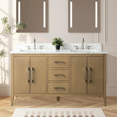 Vanity Art 60" Double Sink Bathroom Vanity Cabinet with Engineered Marble Top in White - VA9060D - The Home Selection