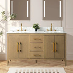 Vanity Art 60" Double Sink Bathroom Vanity Cabinet with Engineered Marble Top in White - VA9060D - The Home Selection