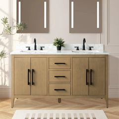 Vanity Art 60" Double Sink Bathroom Vanity Cabinet with Engineered Marble Top in White - VA9060D - The Home Selection