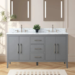Vanity Art 60" Double Sink Bathroom Vanity Cabinet with Engineered Marble Top in White - VA9060D - The Home Selection