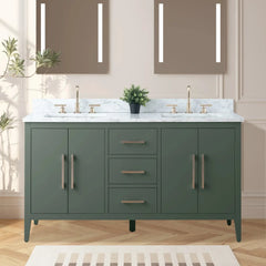Vanity Art 60" Double Sink Bathroom Vanity Cabinet with Engineered Marble Top in White - VA9060D - The Home Selection