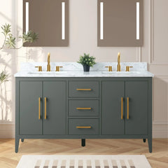 Vanity Art 60" Double Sink Bathroom Vanity Cabinet with Engineered Marble Top in White - VA9060D - The Home Selection