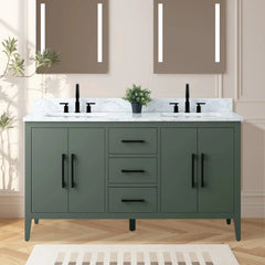 Vanity Art 60" Double Sink Bathroom Vanity Cabinet with Engineered Marble Top in White - VA9060D - The Home Selection