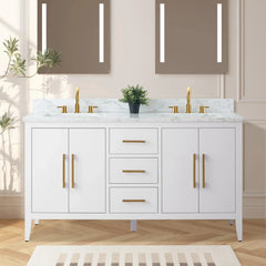 Vanity Art 60" Double Sink Bathroom Vanity Cabinet with Engineered Marble Top in White - VA9060D - The Home Selection