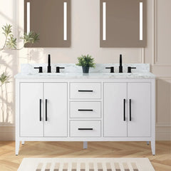 Vanity Art 60" Double Sink Bathroom Vanity Cabinet with Engineered Marble Top in White - VA9060D - The Home Selection
