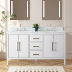 Vanity Art 60" Double Sink Bathroom Vanity Cabinet with Engineered Marble Top in White - VA9060D - The Home Selection