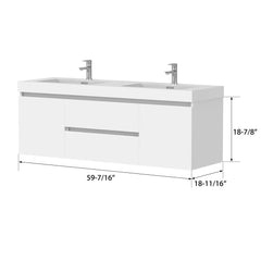 Vanity Art 60-Inch Bathroom Wall Hung Vanity in White with Double Basin Top in White Resin - VA6060DW - The Home Selection