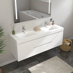 Vanity Art 60-Inch Bathroom Wall Hung Vanity in White with Double Basin Top in White Resin - VA6060DW - The Home Selection