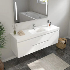 Vanity Art 60-Inch Bathroom Wall Hung Vanity in White with Single Basin Vanity Top in White Resin - VA6060W - The Home Selection